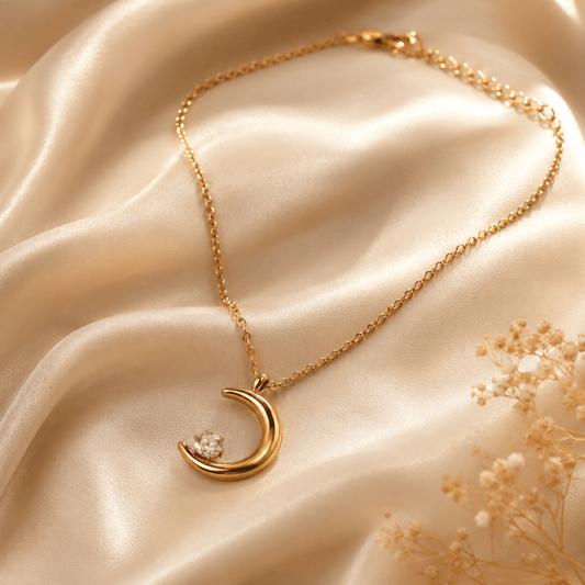 Crescent Moon Crystal Pendant Necklace