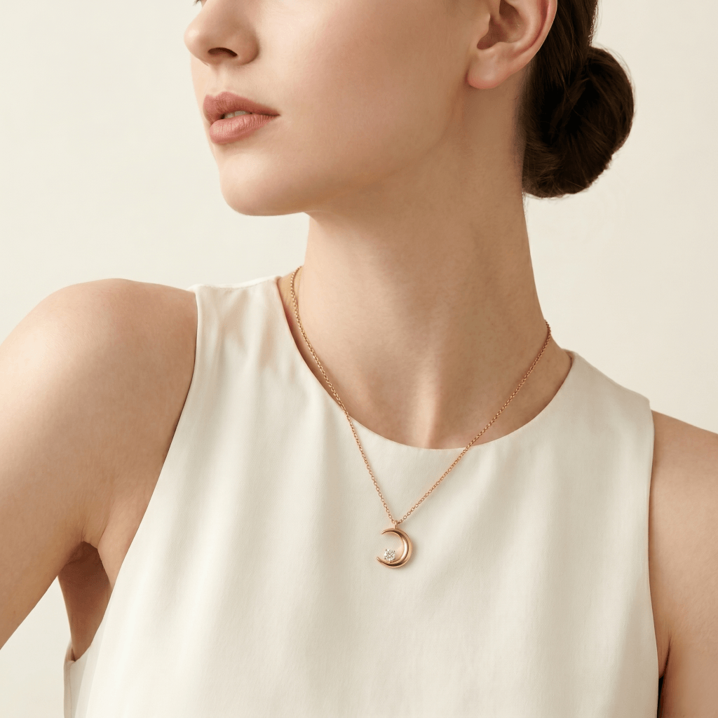 Crescent Moon Crystal Pendant Necklace