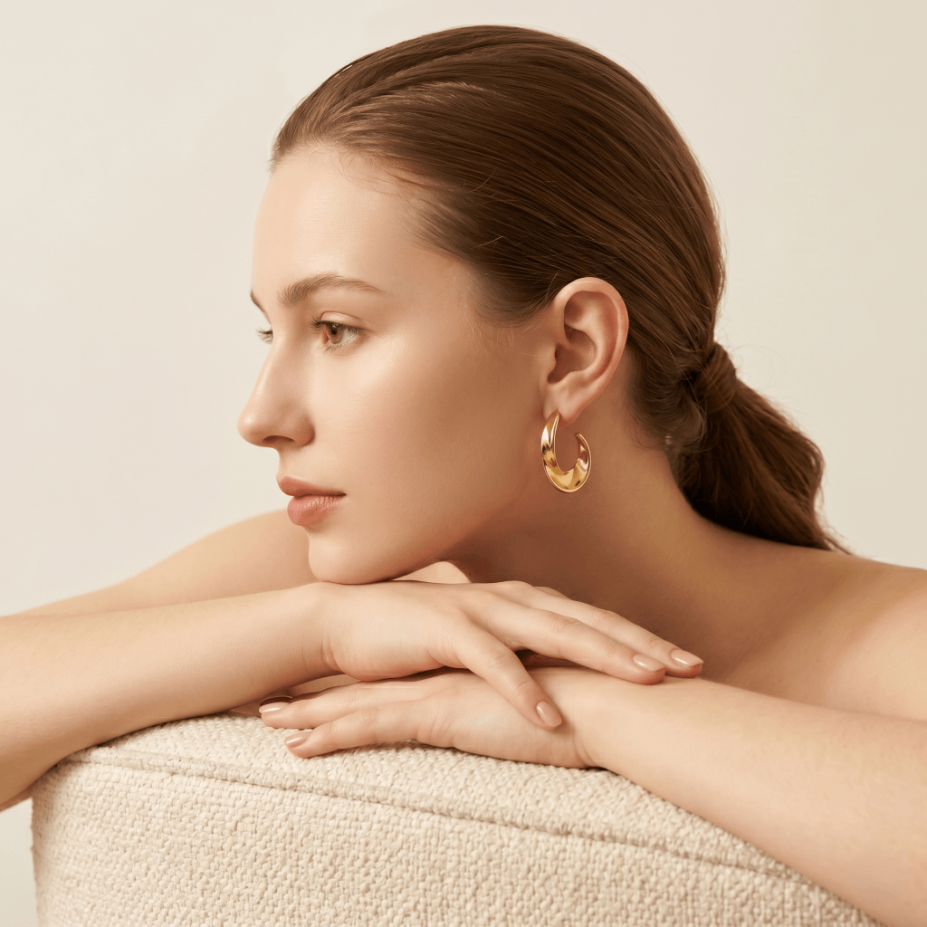 Twisted C-Hoop Gold Earrings
