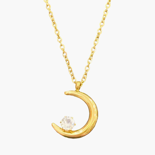 Crescent Moon Crystal Pendant Necklace