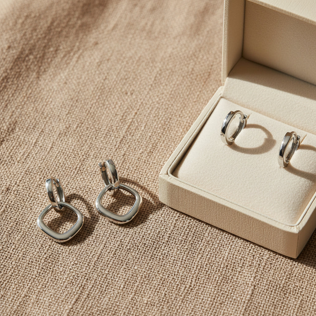 Double Hoop Square Drop Earrings