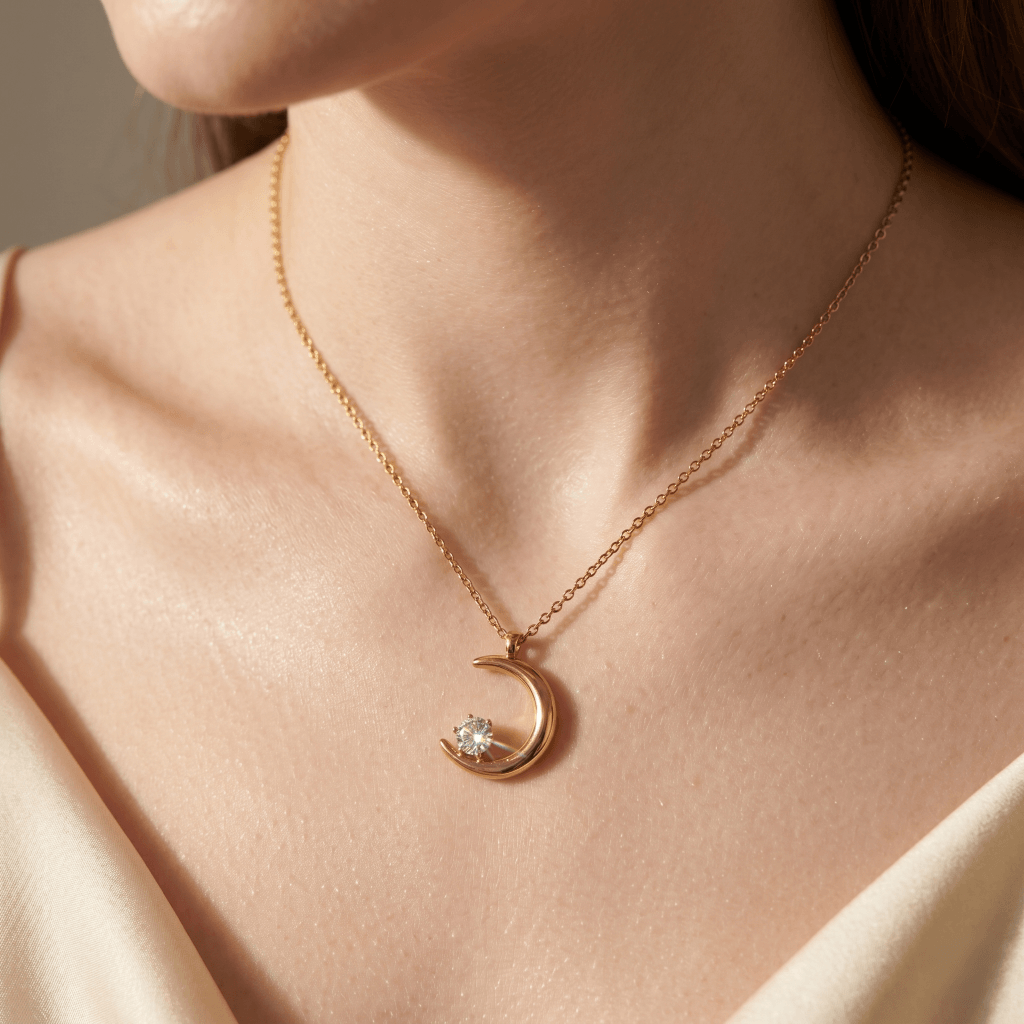Crescent Moon Crystal Pendant Necklace