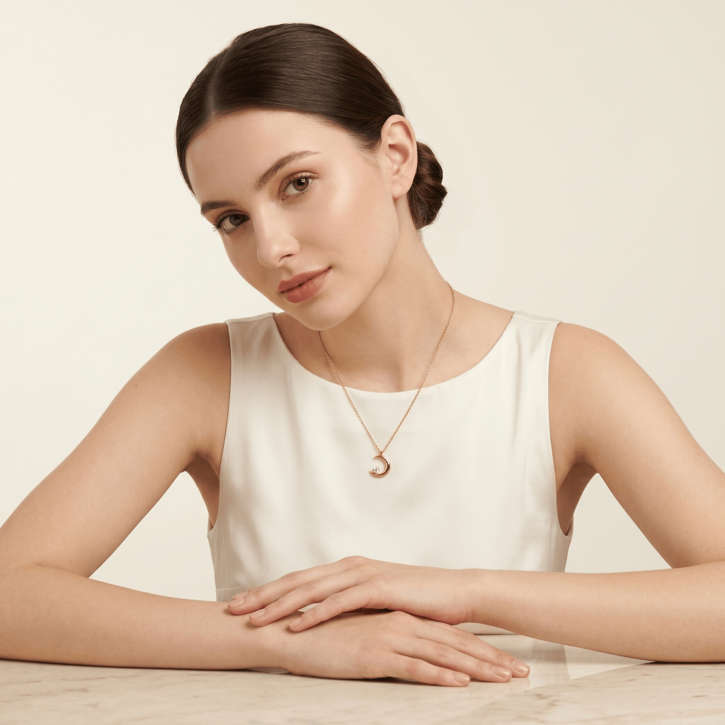 Crescent Moon Crystal Pendant Necklace