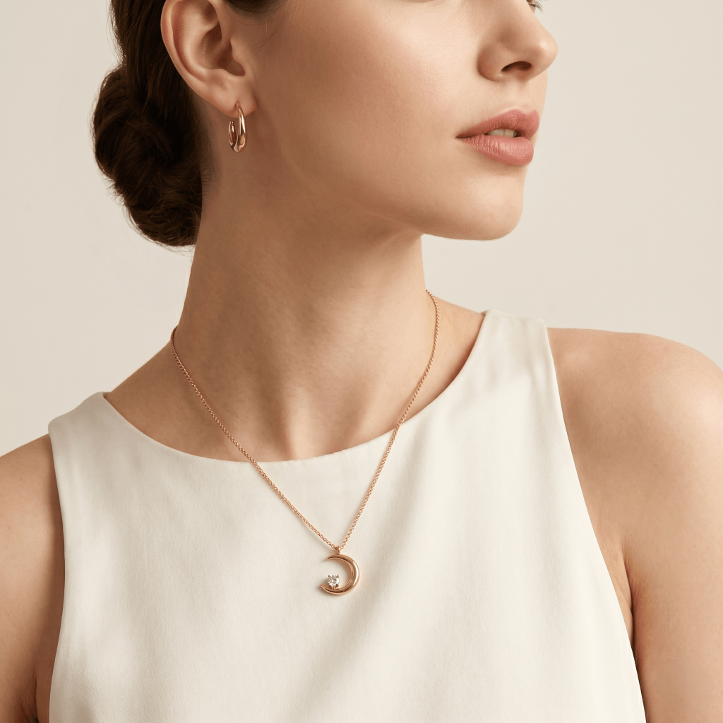 Crescent Moon Crystal Pendant Necklace