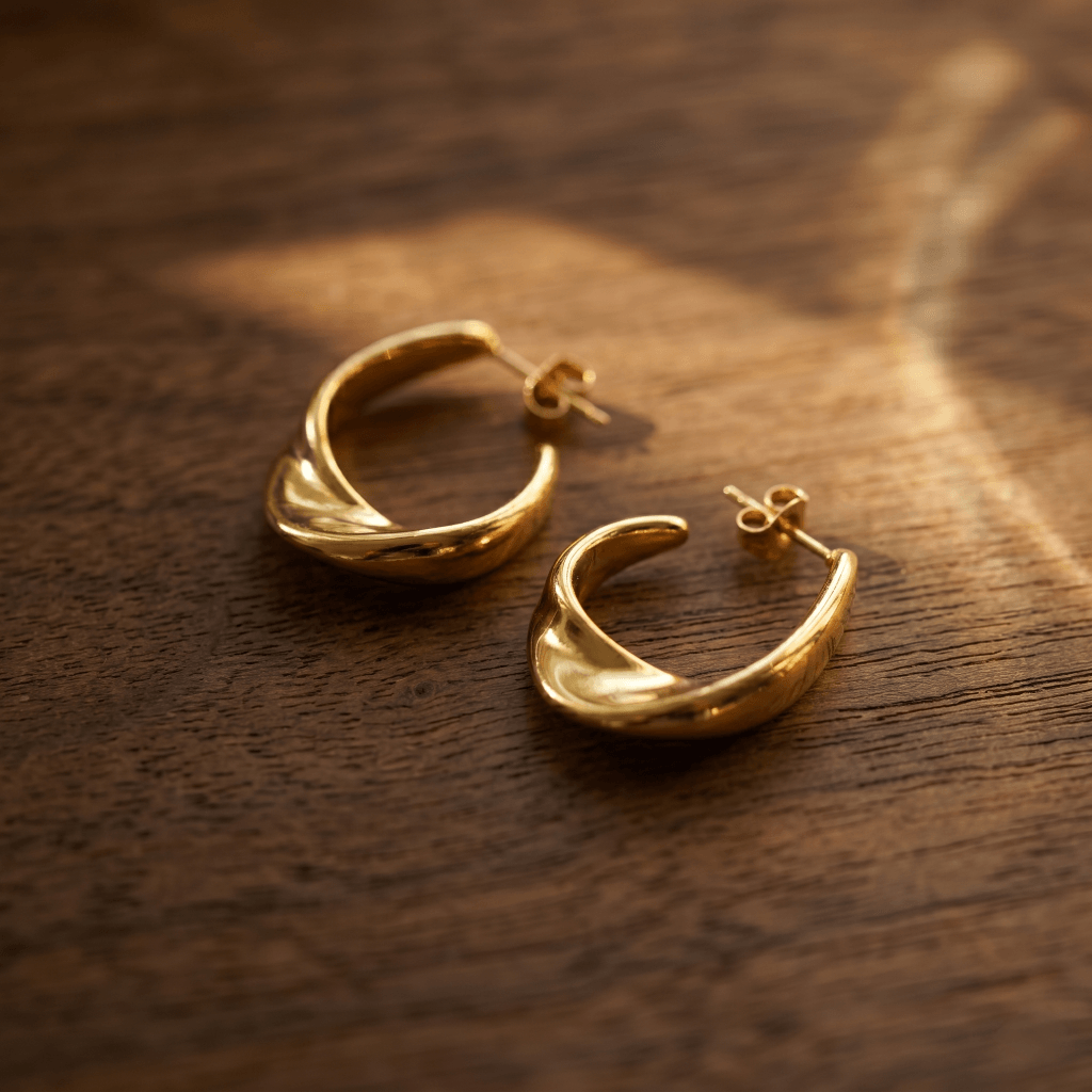 Twisted C-Hoop Gold Earrings