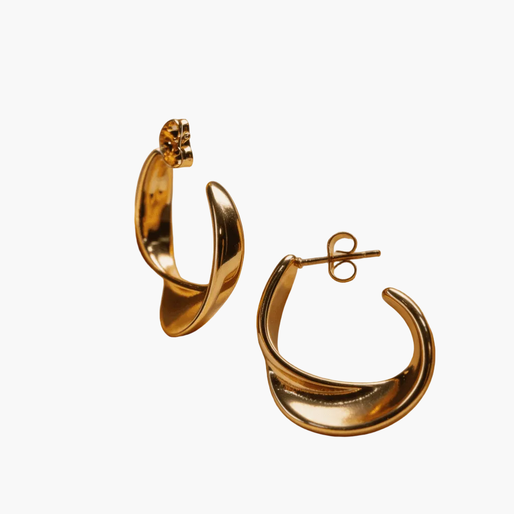 Twisted C-Hoop Gold Earrings