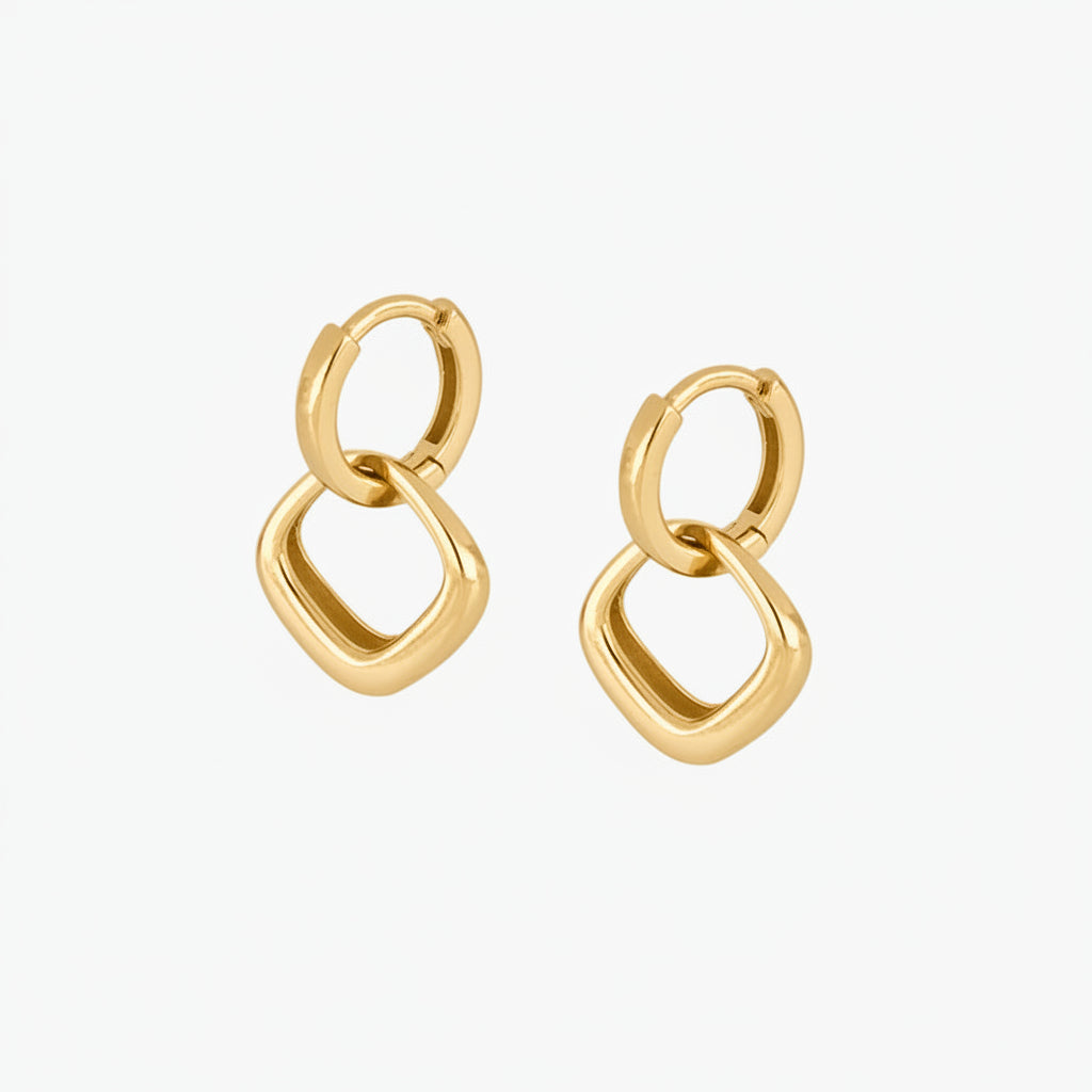 Double Hoop Square Drop Earrings