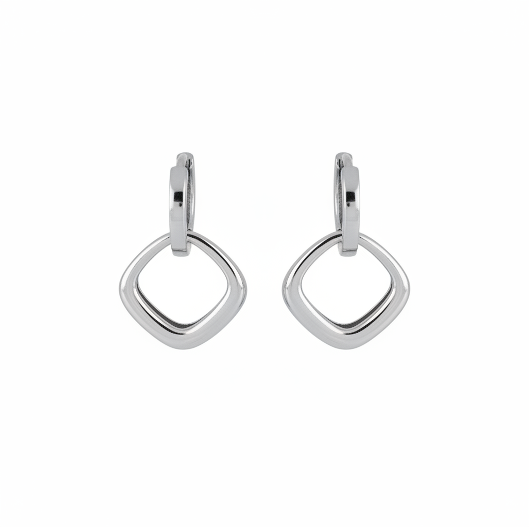 Double Hoop Square Drop Earrings